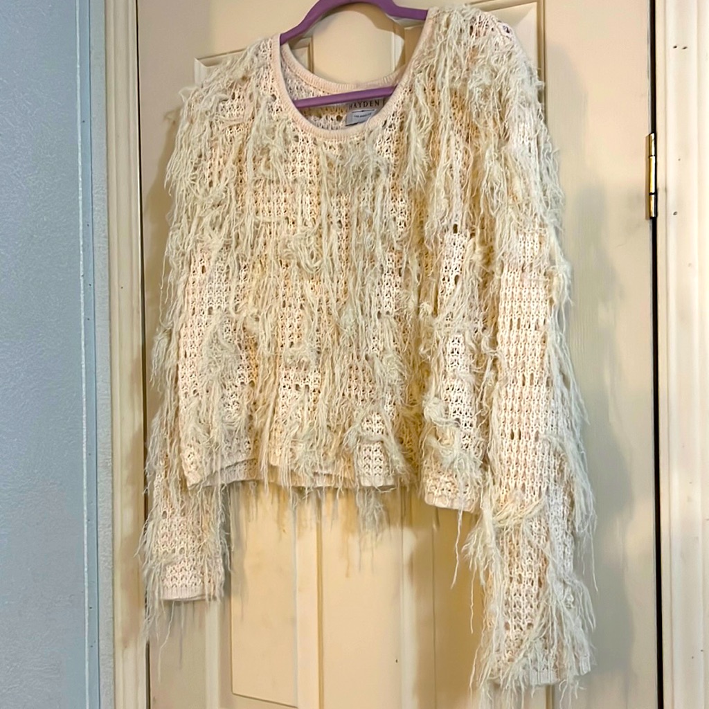 Fuzzy Cream Sweater Hayden Los Angeles Size M/L Crop Sweater Grunge Boho Chic